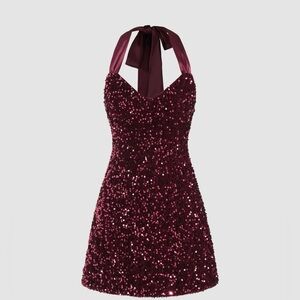 Cider Burgundy Sequin Mini Dress